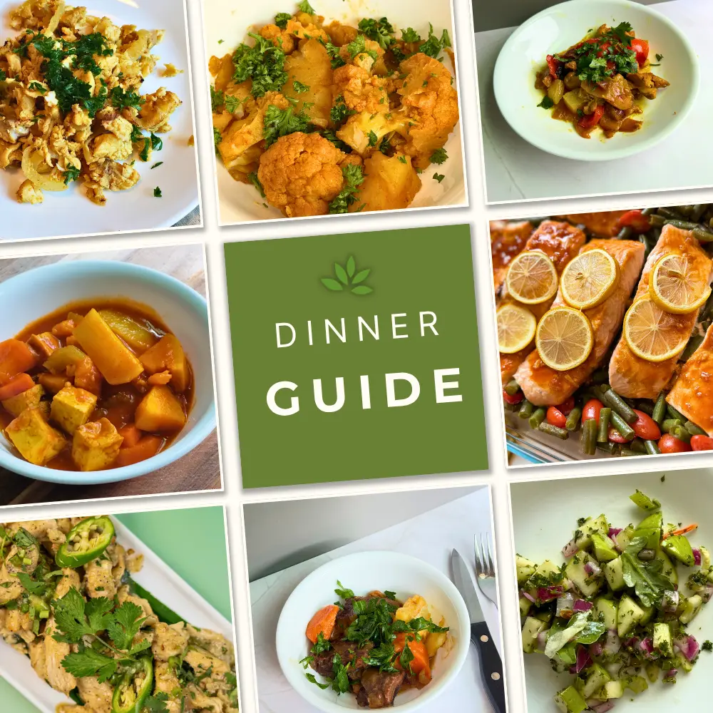 A collage of healthy Mediterranean diet dinners and recipes, serving as a comprehensive dinner guide